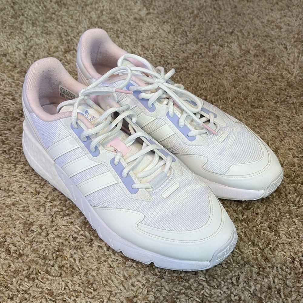EUC adidas women’s size 11 ZX white, lilac & pink sneakers